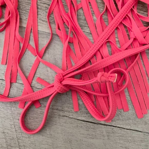 🌺 Zeraca Halter Coral Pink Bright Fringe Halter Tie Bikini Set L (12-14) - Picture 6 of 15